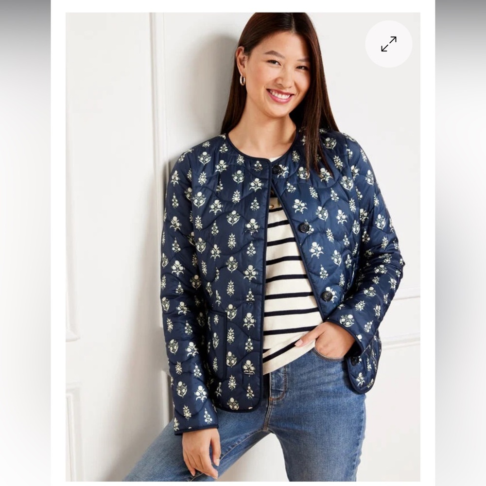 Talbots NWT Quilted Collarless Jacket Ditsy Foulard